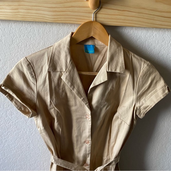Vintage | Khaki Button Down Collared Mini Dress - Picture 10 of 13